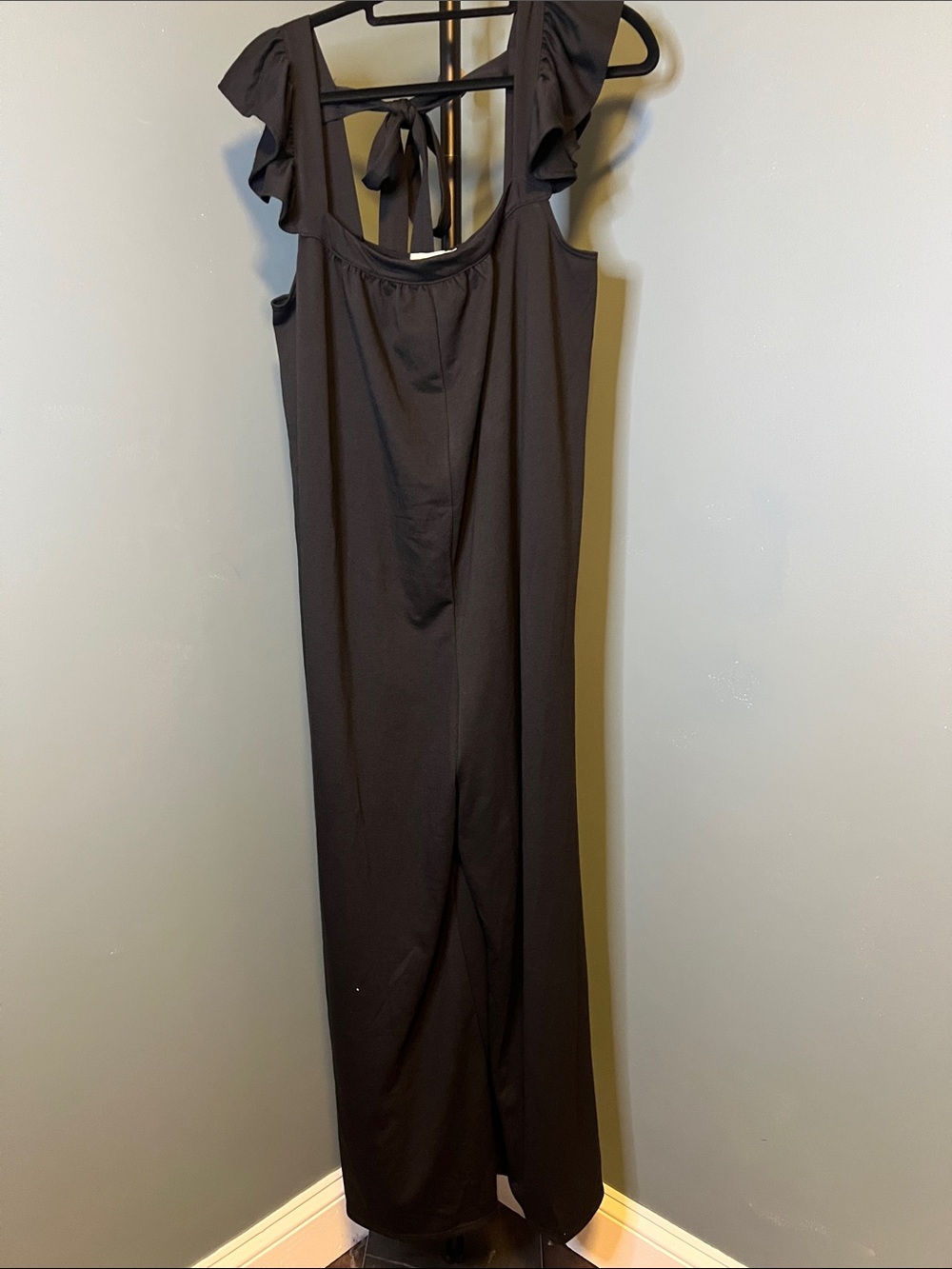 Black Ruffle-Strap Wide-Leg Jumpsuit